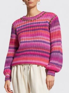 Cinq a Sept Myra Jewelled Ombré Balloon Sleeve Sweater Medium
